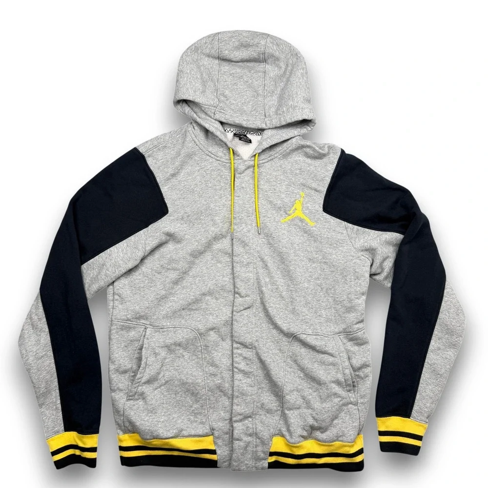 Jordan Snap Up Hoodie Mens XLT Gray Black Yellow Colorblock Jumpman Logo